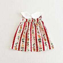 1pc Girls Toddler Floral Embroidered Ruffle Collar Dress, Soft & Lovely, Suitable For Party, Birthday, Holiday, Summer - Red - View 3