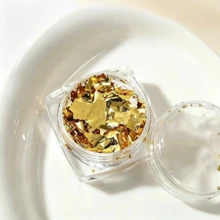 Shiny Gold Foil Flakes Nail Art Decor, Asymmetrical Metal Nail Art Stickers Gold Silver Foil Flakes Glitter, Create Luxurious Atmosphere Nail Art, Home Salon DIY Nail Art Handmade Decoration Accessories - Gold - View 2