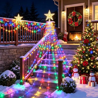 Decorative Solar Waterfall Fairy Lights, 180 LED 8 Adjustable Lighting Modes Hanging Icicle Curtain String Lights, Solar Powered Ornament For Christmas Party Wedding Backdrop Outdoor Home Decor