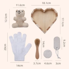 Home Full Body Exfoliating Tool Set, Bath Sponge + Scrubbing Cloth + Bath Brush + Pumice Stone, SPA Bath Gift Box Heart-Shaped Packaging - View 7