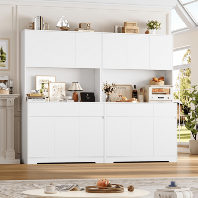 Keukenkast, keukenkast, dressoir, keukenkast voor opbergen, voorraadkast, geschikt voor woonkamer, eetkamer en keuken, 2 lades, 6 deuren, wit, 100 x 38,5 x 180 cm
