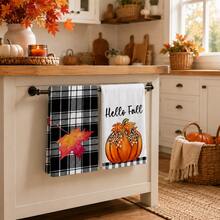 2 buah Handuk Dapur Motif Daun Maple & Kotak-kotak Hitam & Putih, Gaya Rumah Pertanian Pedesaan Musim Gugur, Kain Lembut, Bentuk Persegi Panjang, Cocok untuk Dapur Musim Gugur, Hari Thanksgiving, Musim Panen, Pertemuan Keluarga, Set 4/6/8 buah - MultiWarna - View 4