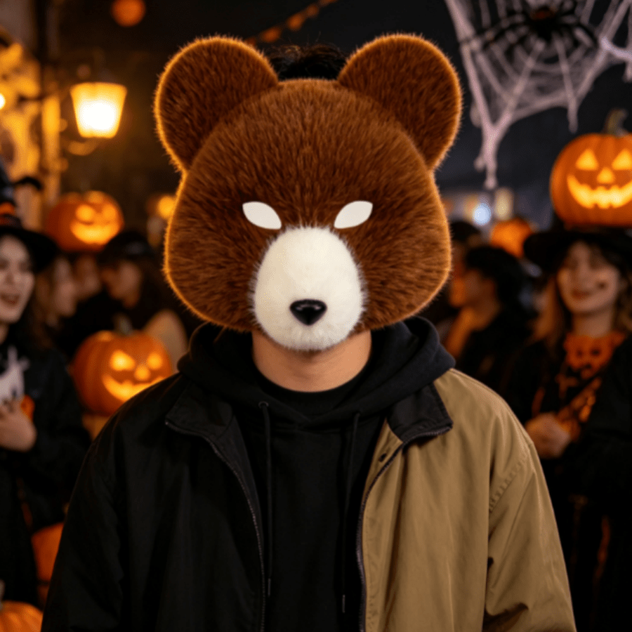2 piezas Máscaras de oso de peluche, máscaras de media cara de oso negro blanco marrón blanco, accesorios de disfraz de cosplay para fiesta de Halloween para adultos