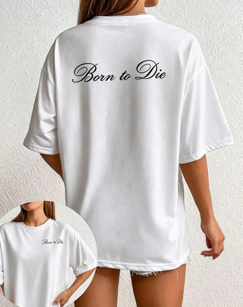 New Women's Casual T-Shirt – Soft, Breathable Fabric, "Born To Die" Design With Skull Motif, Crew Neck, Regular Fit, Machine Washable, Year-Round Top - White - View 1
