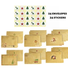 24 Christmas Vintage Kraft Paper Envelopes With 24 Stickers, Santa Claus Snowman Christmas Tree Pattern Holiday Greeting Card Envelopes, Suitable For Gift Wrapping Party Invitations - Christmas Envelopes + Stickers - View 7