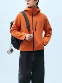 CAMEL CROWN 中性軟殼夾克，防風耐磨保暖撥水戶外外套，適用於登山與徒步，男女皆宜 - 氧化橙 - 查看 1
