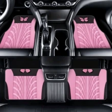 4pcs Pink Butterfly Print Car Floor Mats, 2D Flat Texture Non-Slip Material, Durable, Precise Edging, Suitable For Multiple Car Models, Special Gift For Your Partner - A - View 1
