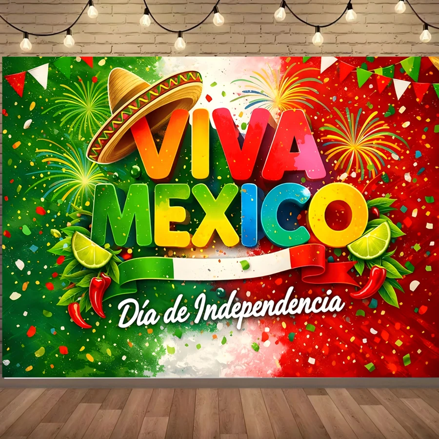 1 pieza Pancarta del Día de la Independencia de México, Decoración de Festividades Mexicanas, Tela de Poliéster, Adecuado para el Día de la Independencia de México, Decoración de Festividades Mexicanas, Fondo de Fotografía, Interior/Exterior, Patio, Pasillo, Decoración de Habitación HMUL - A - Ver 1