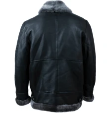AVIATRIX Men's Genuine Leather Shearling Aviator Pilot Jacket JEE2 Black - Black - View 4