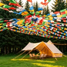 7m 20pcs Plain Colorful Satin Decorative Hanging Bunting Flags, Fabric String Banner For Outdoor Lawn, Patio, Camping, Picnic, Homestay Decor, Holiday Scene Decoration - View 3