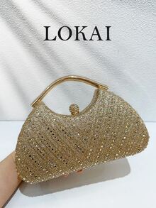 1 Peça Bolsa de Noite de Luxo Feminina com Diamante Dourado, Bolsa de Mão Totalmente com Strass de Alta Densidade, Adequada para Casamentos, Festas, Bailes de Formatura, Eventos de Alto Padrão e Mais - Multicolorido - Visão 6
