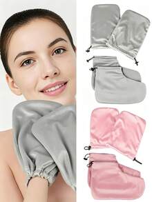 1 Pair Reusable Paraffin Wax Therapy SPA Gloves, Adjustable Drawstring Warm Insulation Hand & Foot Covers, Waterproof Wax Therapy Gloves, Soft SPA Accessories, Suitable For Women Home Salon Relaxation Use - Multicolor - View 1