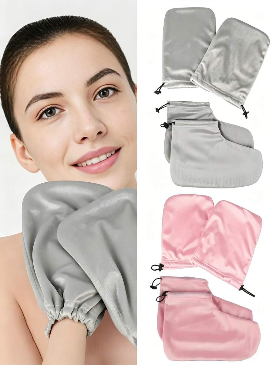 1 Pair Reusable Paraffin Wax Therapy SPA Gloves, Adjustable Drawstring Warm Insulation Hand & Foot Covers, Waterproof Wax Therapy Gloves, Soft SPA Accessories, Suitable For Women Home Salon Relaxation Use - Multicolor - View 1