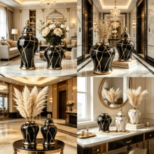 Random Color European Luxury Creative Electroplated White Ceramic Vase, High-End Ceramic Indoor Home Decor, Living Room, Dining Table And Office Desk Ornament, Suitable For Floral Arrangement - Platinum - View 12
