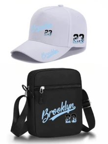 1pc/2pcs "Brooklyn 23" Blue Flame Personalized Number Pattern Design Printed Unisex Curved Brim Baseball Cap And Crossbody Bag, Street Fashion Outdoor Sports Baseball Cap And Bag, Adjustable, Gift For Yourself Or Friends - Multicolor - View 12