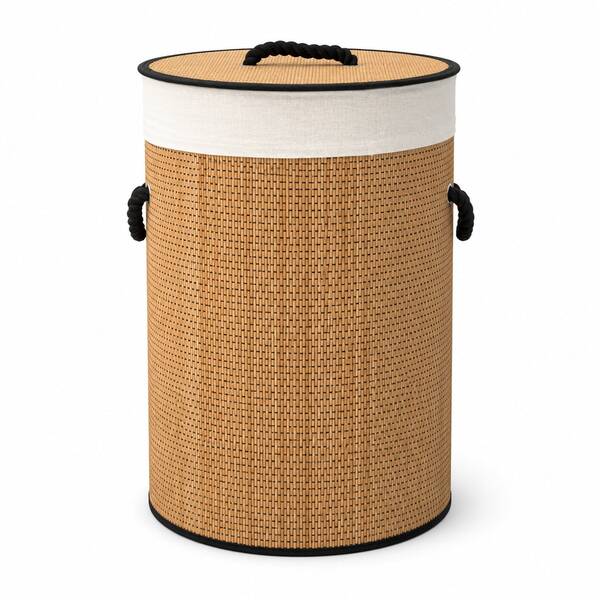 Hand-Woven Bamboo Laundry Basket With Lid And Handles, Large Capacity Storage Basket (50x33.5 Cm) For Laundry, Towels, And Blankets, Modern, Natural, And Durable Home Organizer