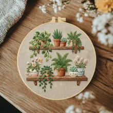 1PC 20*20cm/7.9*7.9in,Various Types Of Plants Embroidery Kit, DIY Handmade Embroidery Set For Adult Beginners, Home Gift, Women's Sewing Gift, Including User Manual, Printed Pattern Fabric, Embroidery Frame, Needle And Thread. - Various Types Of Plants - View 6