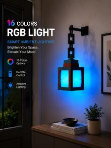 Pixel Lantern Night Light - 16 Color LED Wall Atmosphere Night Light With Remote Control - Rechargeable Night Light, Desktop Lamp, Cosplay Bedside Lamp For Room Decor - Multicolor - View 6