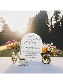 1pc Deeply Remember Those Who Live Forever In Our Hearts Modern White Acrylic Wedding Memorial Sign, Forever In Our Hearts, Event Party Supplies - White - View 2