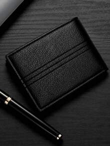 Billetera para Caballero - Diseño Minimalista con Franjas de Color - Estilo Clasico con Detalle de Textura - Apertura para Billetes, Monedas, Tarjetas e Identificaciones. - Negro - Ver 2