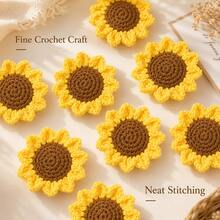 2/4pcs Handmade Crochet Sunflower Decorative Pendant, Yellow Flower With Brown Center, Suitable For DIY Crafts, Keychains, Decorative Flowers, Exquisite Craftsmanship, Holiday/Graduation Gift - Yellow - View 8