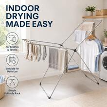 X-Style Clothes Drying Rack With Multi-Layer Hanging Bars And Bottom Storage Shelf, Collapsible For Compact Storage, Fit Balcony Courtyard Indoor Outdoor Daily Laundry Use - A - View 2
