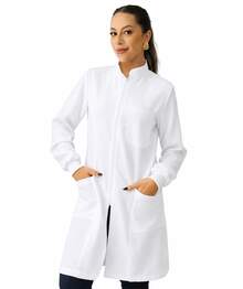 Jaleco Feminino Oxford Ziper, Branco, Manga Longa, Com Punho, Acinturado, Gola Padre, Avental - Branco - Visão 4