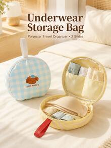 Print Round Underwear Storage Bag, Portable Bra Sock Travel Organizer With Handle, Multi-Compartment Lingerie Pouch For Vacation, Dorm Room, Weekend Trip, Gym Bag, Carryon,Holiday ,Holiday ,Cyber Monday .Halloween,Christmas Gifts - Multicolor - View 1