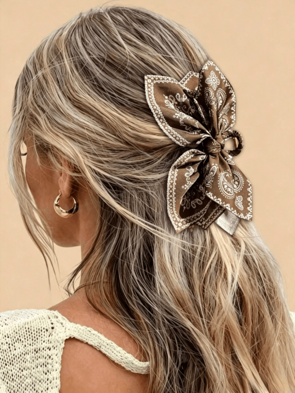 1/2pcs Women's Fashion Cashew Flower Print Bow Hair Claw Clip, Suitable For Daily Casual Updo, Hair Claw For Vacation And Various Holiday Photos, Bohemian Style, All Season Wear, Can Be Given As Hair Accessory Gift To Girlfriend, Suitable For Daily Work, Dating; Meets Daily Styling Needs. Beach Vacation, Easily Create Looks, Practical Item!