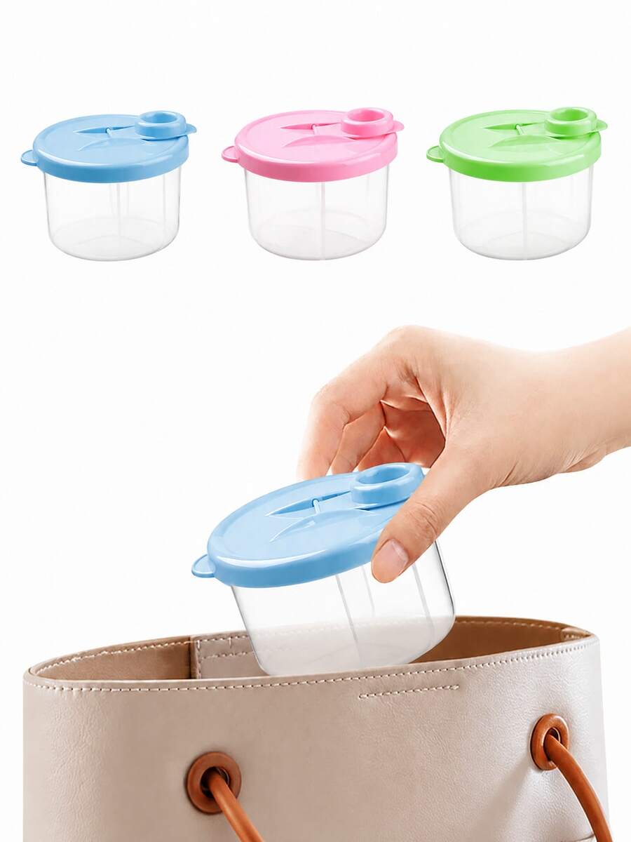 1pc Baby Milk Powder Dispenser Box, Convenient 3-Compartment Milk Powder Storage Container, Detachable Milk Powder Jar - Multicolor - View 1