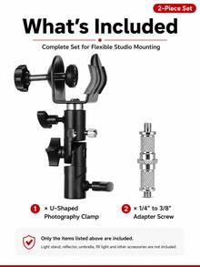 1 buah Penjepit Reflektor Fotografi, Braket Dudukan Lampu Berbentuk U dengan Lubang Payung, Mendukung Ayunan Kiri-Kanan 180° dan Rotasi 360°, Termasuk Sekrup Adaptor 1/4" ke 3/8", Cocok untuk Softbox, Lampu Pengisi, Pencahayaan Softbox, Dudukan, Fotografi Produk, Live Streaming, Perekaman Video, dan Pengaturan Pencahayaan Studio - View 10