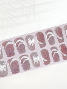 Cross-Border New Arrival Semi-Cured Gel Summer Toe Nail Stickers, Glitter Flash Design, In Stock Wholesale, Waterproof & Long-Lasting - Mauve Purple - View 3