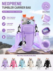 Seka Paul 40oz Glass Water Bottle Sleeve, Neoprene Crossbody Bag With Phone Pocket, Adjustable Shoulder Strap, Suitable For Hiking, Camping, Fitness, Vacation Cruise Essentials, Travel Essentials, Back To School - Multicolor - View 3