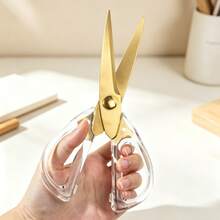 1pc Gold Blade Transparent Handle Scissors, Highly Attractive Stainless Steel Craft Scissors, Multi-Purpose Scissors For Home, School, Office, Paper Cutting And Fabric Trimming - Multicolor - View 3
