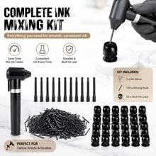 Black Ink Mixer With 50 Mixing Rods And 50 Skull Ink Cups, Suitable For Mixing Tattoo Pigments And Eyebrow Makeup Tools - Black - View 1