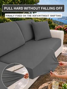 1pc Solid Color Milk Silk Sofa Cushion Cover, High Elasticity Dust-Proof Stain-Resistant Removable Washable All-Season Sofa Slipcover, Suitable For Outdoor Rattan Modular Sofa, Single Piece Sold Not Set Sofa Cushion Protector - Dark Gray - View 1