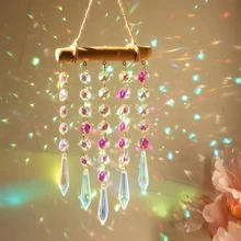 Natural Bamboo Crystal Light-Catching Wind Chime With Colorful Star & Moon Prism Beads, Rainbow Maker Window Hanging Decor, Bohemian Home Decoration - Rainbow Wooden Sticks - View 10