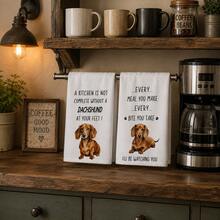 2pcs White Dachshund Funny Text Pattern Kitchen Towels, Modern Minimalist Pet Style Soft Fabric Rectangular Printed Absorbent Hand Towels, Suitable For Kitchen, Baking Area, Pet Home Party, Daily Home Decor 4/6/8pcs Set - Multicolor - View 4