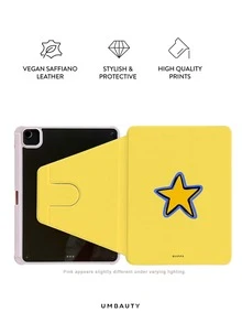 UMBAUTY 360° Rotatable Book-Style Protective Case, Yellow Background Starry Sky Leather Flip Cover, Suitable For Valentine's Day, Easter, St. Patrick's Day, Independence Day, Back To School, Halloween, Thanksgiving, Christmas, New Year, Holiday Gifts, Compatible With IPad Mini 6/7, Air 2/3/4/5/11/13" (M2/M3 2024-2025) - Multicolor - View 1