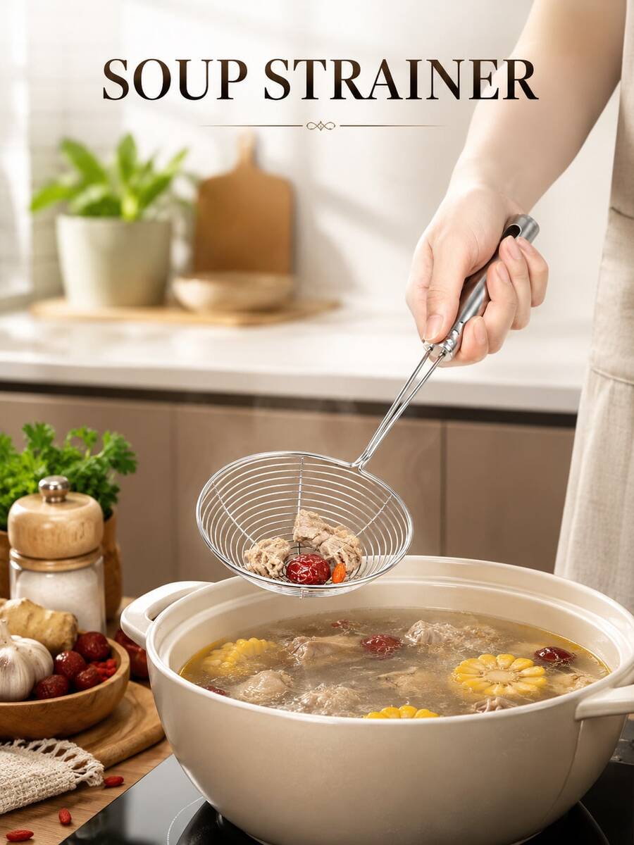 1/3pcs Stainless Steel Frying Strainer Spoon, French Fries Kitchen Utensil Filter, Suitable For Frying, Hot Pot, Cooking, Scooping, Baking, Restaurant And Home Kitchen Use - Silver - View 1