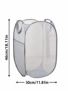 1pc Large Capacity Foldable Mesh Laundry Basket, Solid Color Polyester Mesh Large Laundry Basket, Solid Color Laundry Basket, For Clothing Storage, Miscellaneous Storage, Home Use Dresses, Pants, Shoes, Jeans, Boots, Skirts - Grey - View 2
