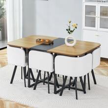 Dining Table Set – Table With Wood Grain Surface & Black Metal Frame, For 4-6 People, Ideal For Kitchen & Living Room - Black,Natural Wood,White - View 2