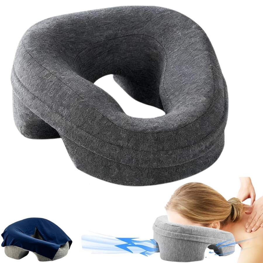Face Down Pillow For Bed, Massage Headrest Face Pillow For Post-Surgery Recovery Or Beach Tanning, Breathable Design, Face Down Pillow For Massage - Massage Headrest For Bed, Face Down Pillow For Sleeping, Post-Eye Surgery Recovery, Massage Tools - Dark Grey - View 1