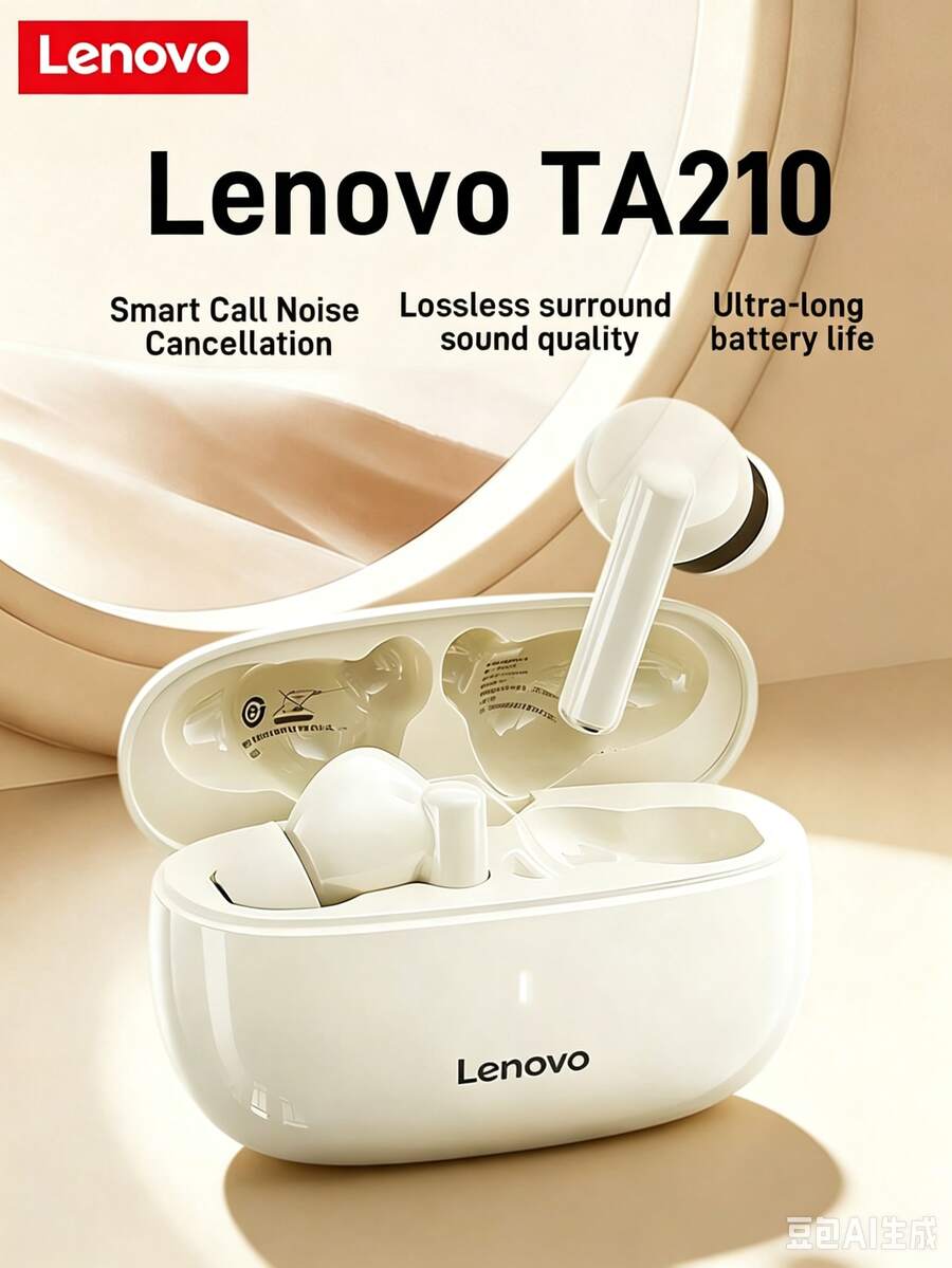 Lenovo TA210 無線藍牙耳機 - 長電池壽命、入耳式運動、ENC、4 麥克風智慧通話降噪、白色/月白色、黑色 - 禮品設計 - 月岩白 - 查看 1