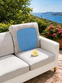 1pc Solid Color Milk Silk Sofa Cushion Cover, High Elasticity Dust-Proof Stain-Resistant Removable Washable All-Season Sofa Slipcover, Suitable For Outdoor Wicker Modular Sofa, Single Piece Sold Not Set Sofa Cushion Protector - Space Gray - View 6