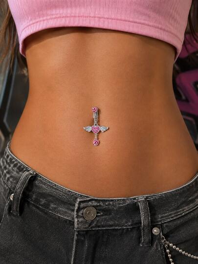 1pc New Personalized Heart Wing Pendant Belly Button Piercing Jewelry, Versatile Niche Design Women's Navel Piercing Jewelry, Body Piercing Accessory, Fashion Personalized Jewelry Gift Suitable For Daily Wear, Perfect Party And Holiday Gift, Versatile Accessory For Women's Casual And Vacation Outfits