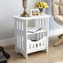 1pc Wooden Double-Layer Space-Saving Minimalist Nordic Style White Mini Square Coffee Table Bedside Table Side Table, Suitable For Small Apartment Living Room Bedroom Home Furniture - Multicolor - View 4