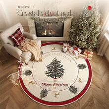 31.5/47.24/55.12inch Christmas Round Area Rug, Merry Christmas Tree Print Non Slip Crystal Velvet Floor Mat, Holiday Decor Carpet For Living Room Bedroom Xmas Home Decor - Christmas Round Rug - View 1