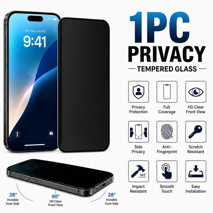 CASECOPS 1-Pack واقي شاشة زجاجي مقسى بتغطية كاملة وخصوصية، متوافق مع iPhone 17 Pro Max/17 Pro/17/16 Pro Max/16 Pro/16/15 Pro Max/15 Pro/15/14 Plus/13/12/11 Pro Max/X/XS/XR، تغطية كاملة، مضاد للبصمات، مضاد للخدش، مناسب للاستخدام اليومي والمكتبي والمنزلي - عبوة واحدة - مشاهدة 1
