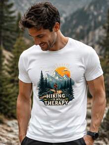 Men's "HIKING IS MY Relax" Graphic T‑Shirt, Short‑Sleeve Crewneck, Lightweight Comfort Casual Top For Autumn Daily Outfits, Local Shipping - White - View 3